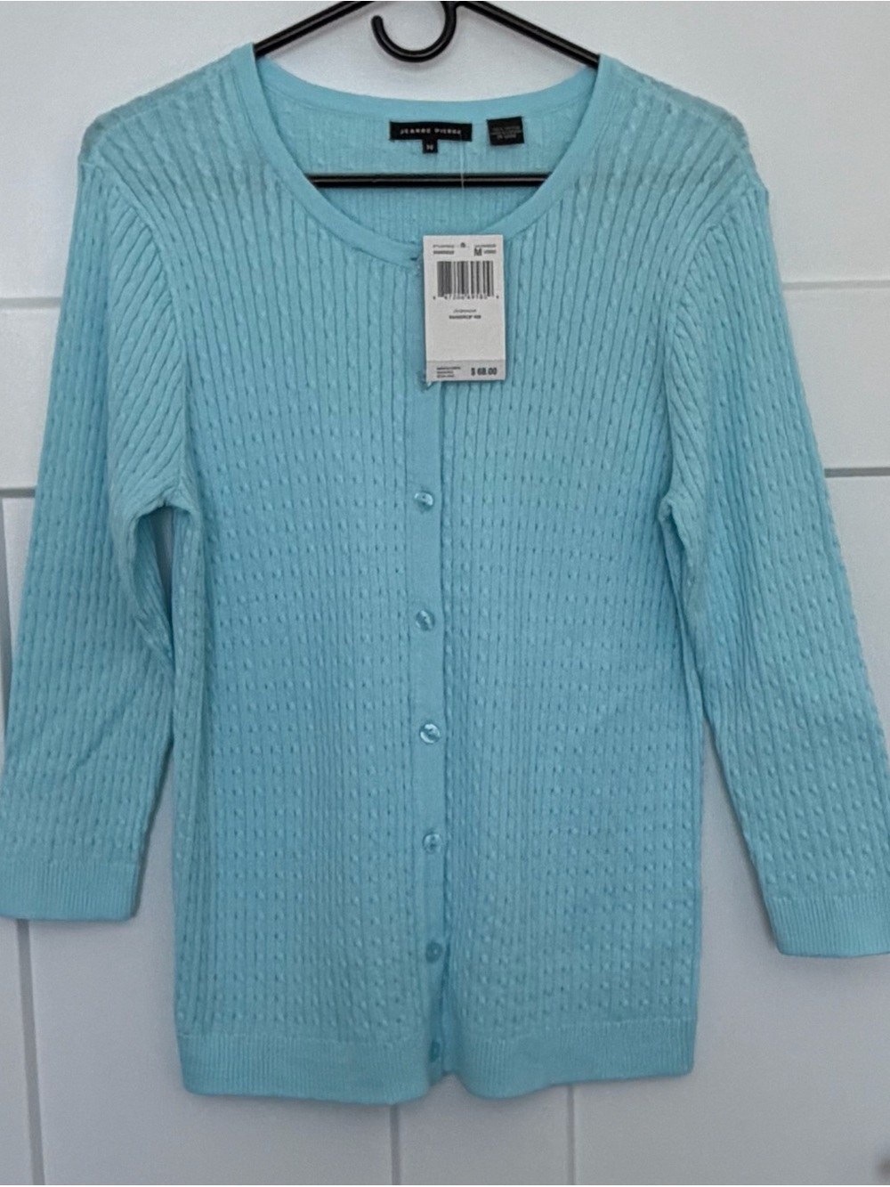Jeanne Pierre NWT Soft Blue Crewneck button-Down Cardigan Sweater Sz Medium